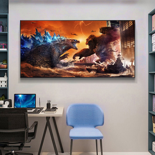 哥斯拉装饰画电影怪兽之王金刚基多拉挂画男孩客厅卧室海报墙壁画