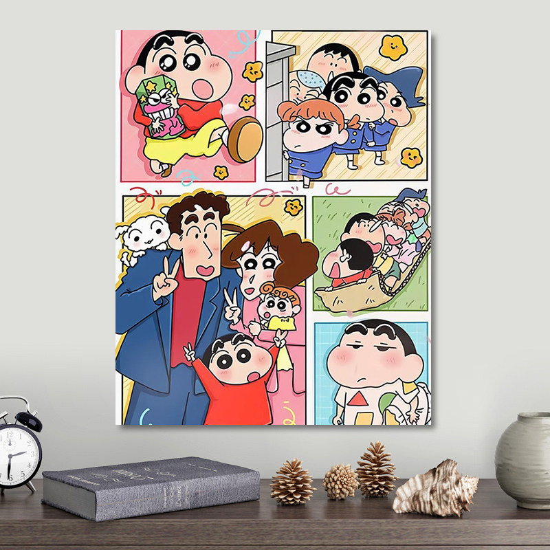 蜡笔小新数字油画diy卡通动漫儿童手工丙烯填充画画油彩画草莓熊