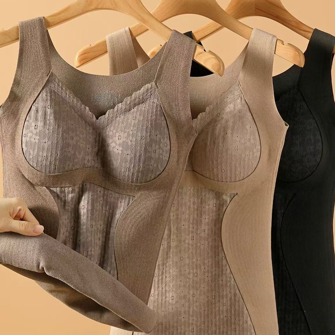 双面磨绒速暖舒适无痕打底自发热女士自带胸垫保暖内衣668保暖