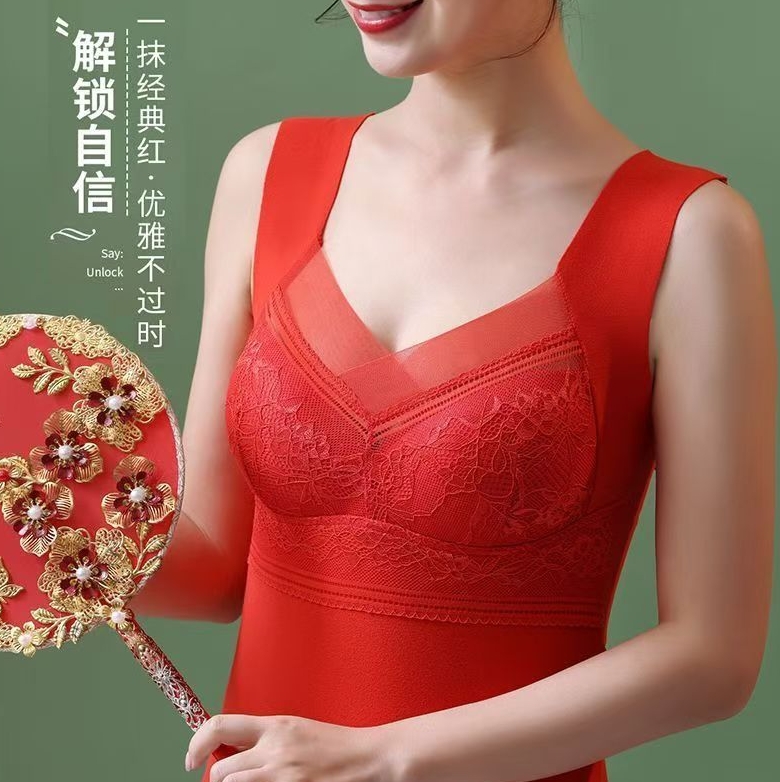 9904秋冬美背内衣新品蕾丝保暖固定杯保暖无袖发热长版修身打底
