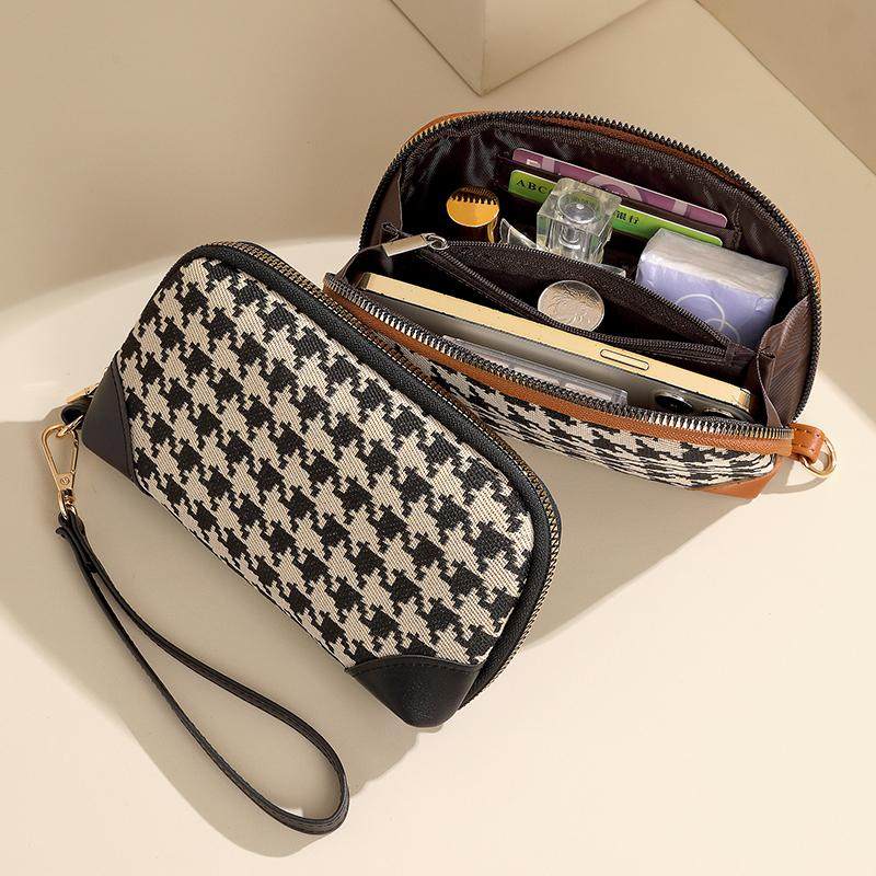 千鸟格手拿包女包气质软牛皮质感钱包手提小包包简约百搭零钱夹包,箱包皮具/热销女包/男包,钱包,淘宝优惠券,粉丝福利购,淘宝优惠卷