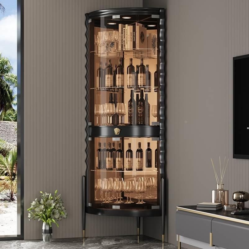 带灯手办展示柜红酒柜墙角柜玻璃门三角酒柜客厅轻奢高档转角柜