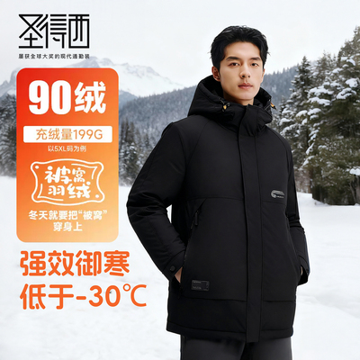 【鸭绒】圣得西男士羽绒服2025冬商务休闲立领保暖纯色连帽外套