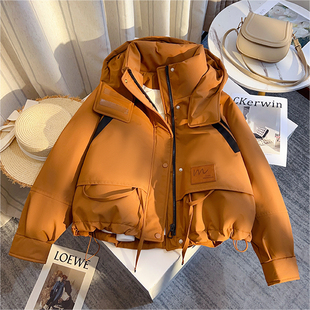 宽松显瘦短款 韩版 冲锋衣 外套女2025秋冬新款 拉夏贝尔羽绒棉服大码