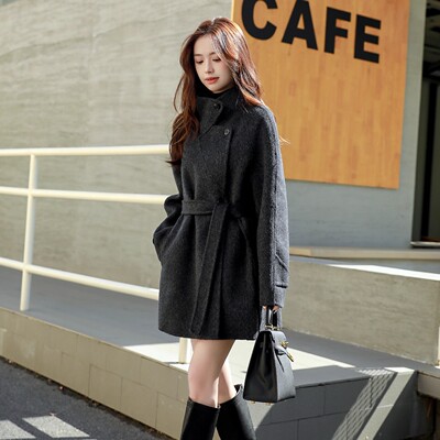 拉夏贝尔立领双面羊绒大衣外套女