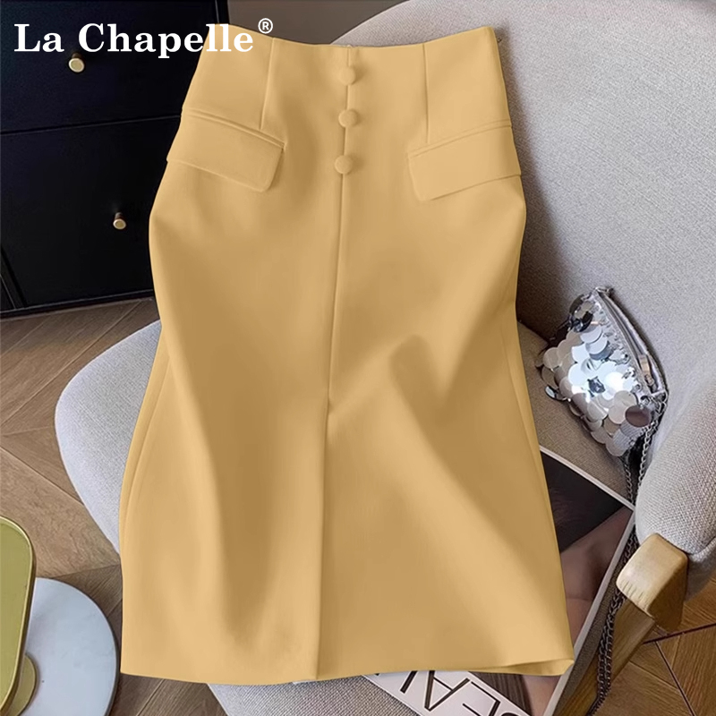 拉夏开叉西装半身裙气质中长款裙
