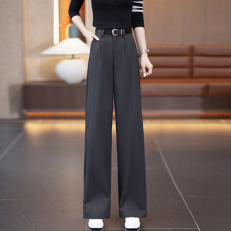 拉夏贝尔高级感灰色西装阔腿裤女春季2026新款弯刀裤子宽松休闲裤,女装/女士精品,休闲裤,淘宝优惠券,粉丝福利购,淘宝优惠卷