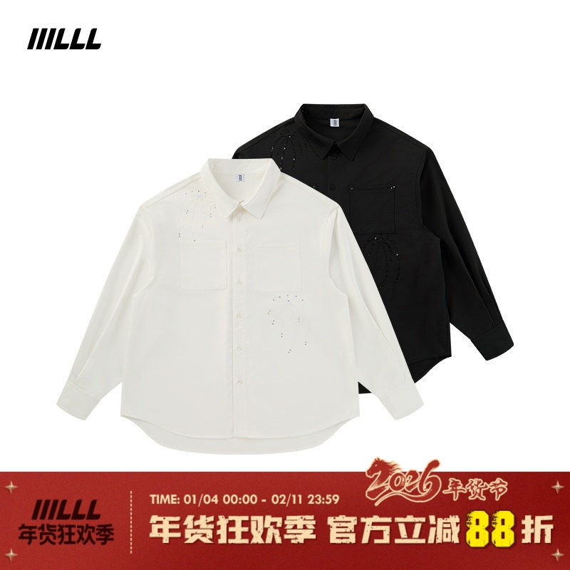 IIILLL童锦程白色衬衫男士早秋新款长袖亮片装饰翻领情侣衬衣外套,男装,衬衫,淘宝优惠券,粉丝福利购,淘宝优惠卷