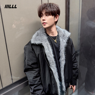 仿狐狸毛领设计结构棉服 冬装 IIILLL童锦程美式 座山雕棉衣外套男款