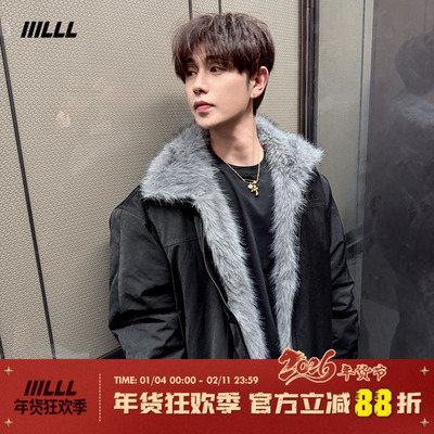 IIILLL童锦程美式座山雕棉衣外套男款冬装仿狐狸毛领设计结构棉服