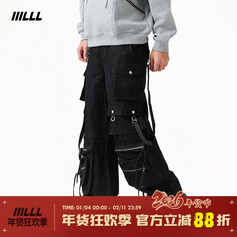 【限量款】IIILLL童锦程美式重磅水洗牛仔裤绑带多口袋工装休闲裤,男装,休闲裤,淘宝优惠券,粉丝福利购,淘宝优惠卷