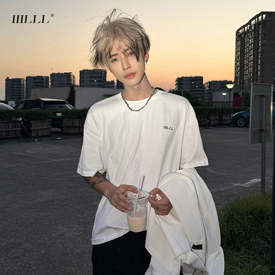 IIILLL童锦程短袖T恤美式宽松基础logo刺绣圆领纯色百搭上衣男女