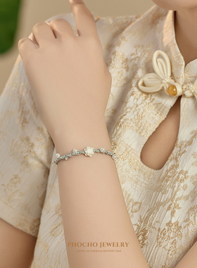 『知园莲』凤琢925银莲花珍珠手绳手链女生轻奢小众精致编织手饰