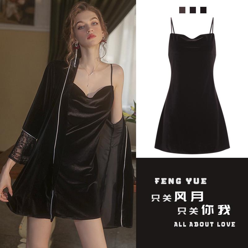 性感睡衣秋冬款女2025新款高级感丝绒套装纯欲带胸垫冬季吊带睡裙