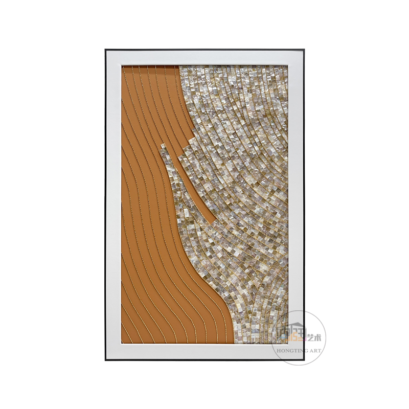 现货客厅时尚装饰画定制贝壳金色轻奢入户沙发背景墙立体挂画定制图片