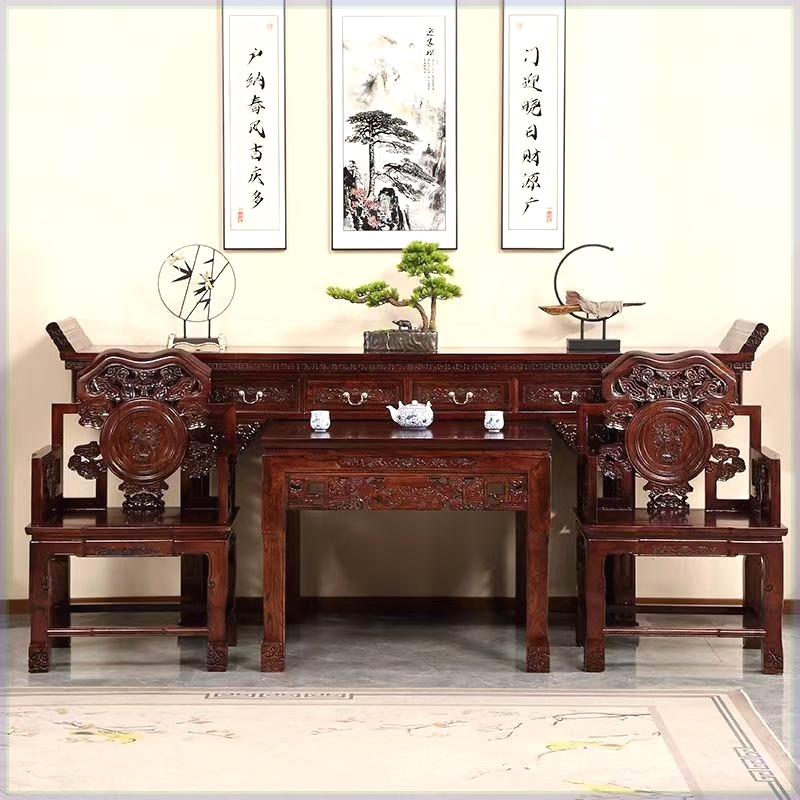 实木老榆木中堂六件套农村堂屋条案八仙桌中式仿古供桌香火桌佛台