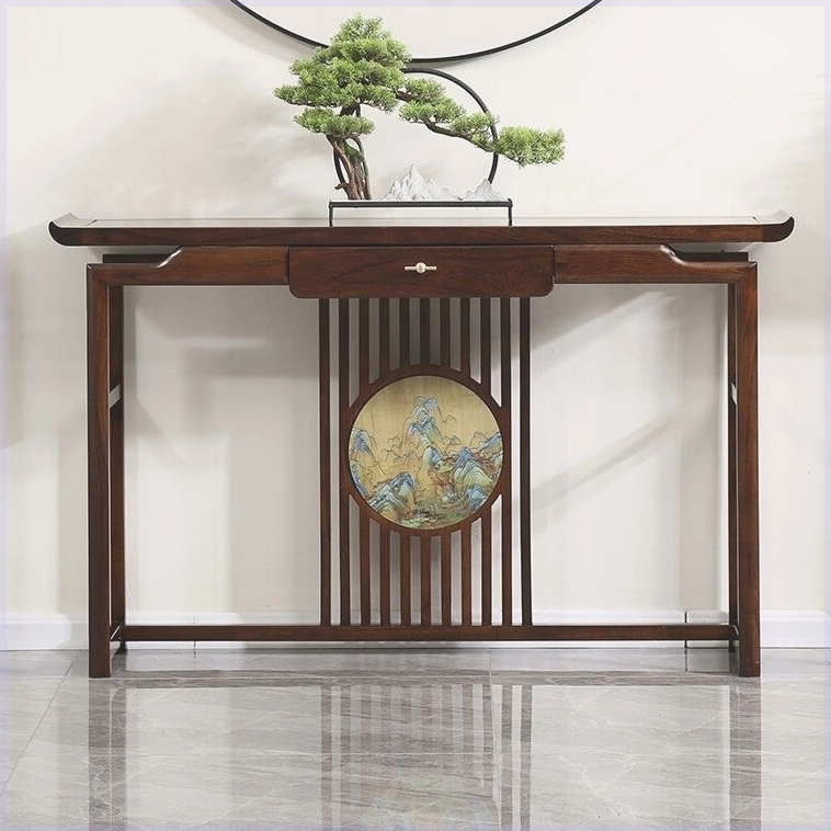 新中式玄关桌中式实木条几老榆木条案入户门供桌乌金木中堂玄关柜