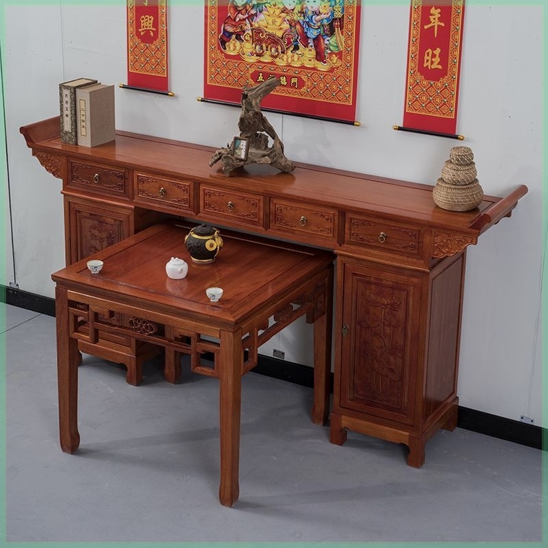 新中式实木条案香案家用榆木农村中堂奉供桌佛台仿古供台神台条几