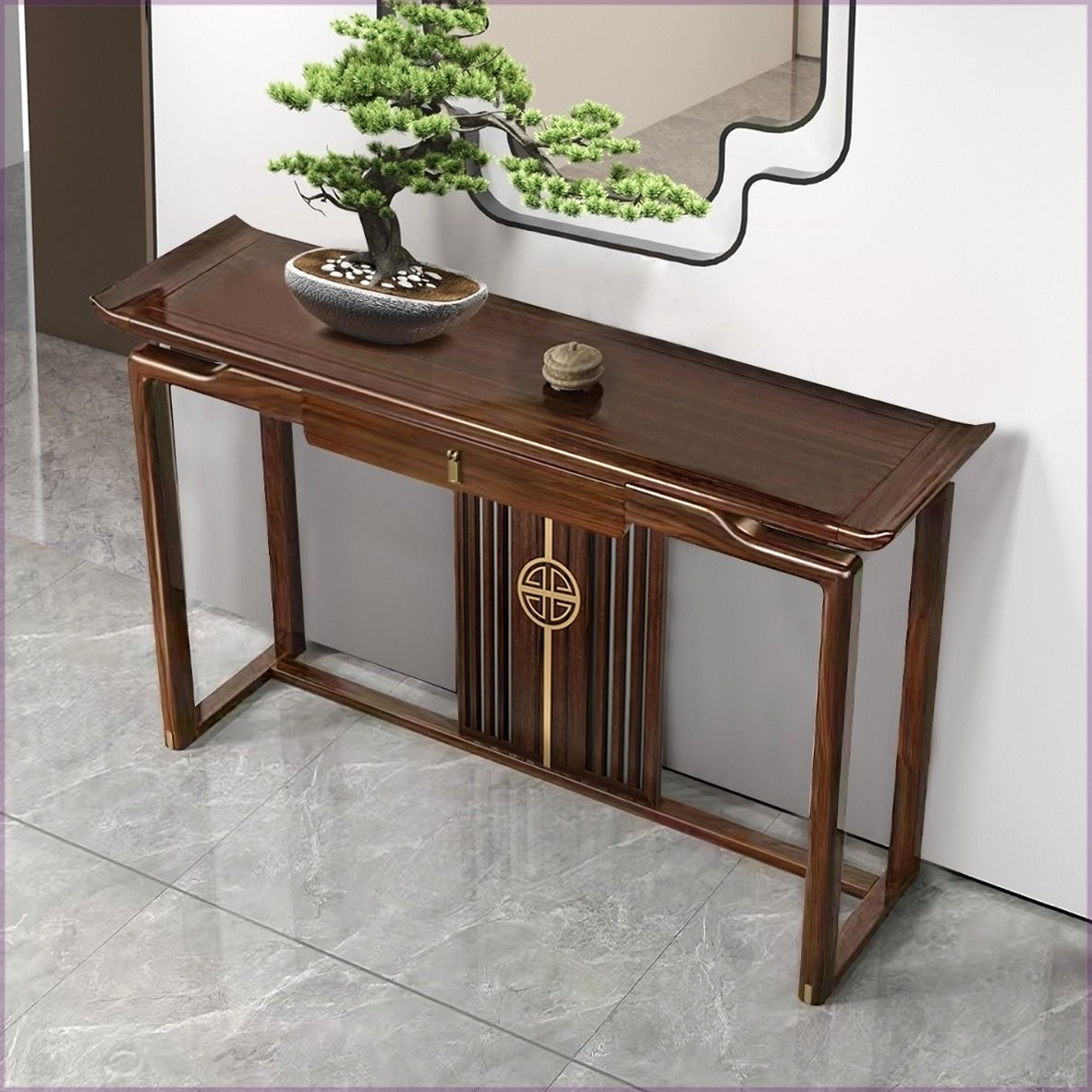 新中式玄关桌乌金木玄关台客厅入户门供桌靠墙翘头条案实木玄关柜