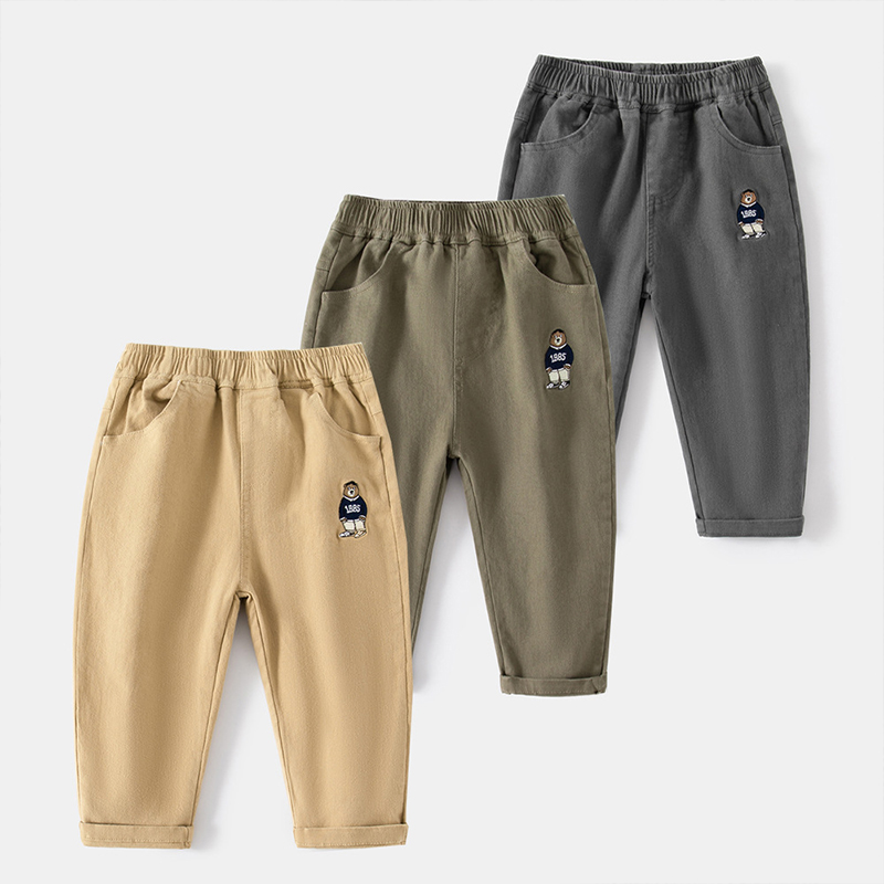 男童休闲裤小熊刺绣卡通春装韩版宝宝宽松春秋款儿童裤子时尚长裤