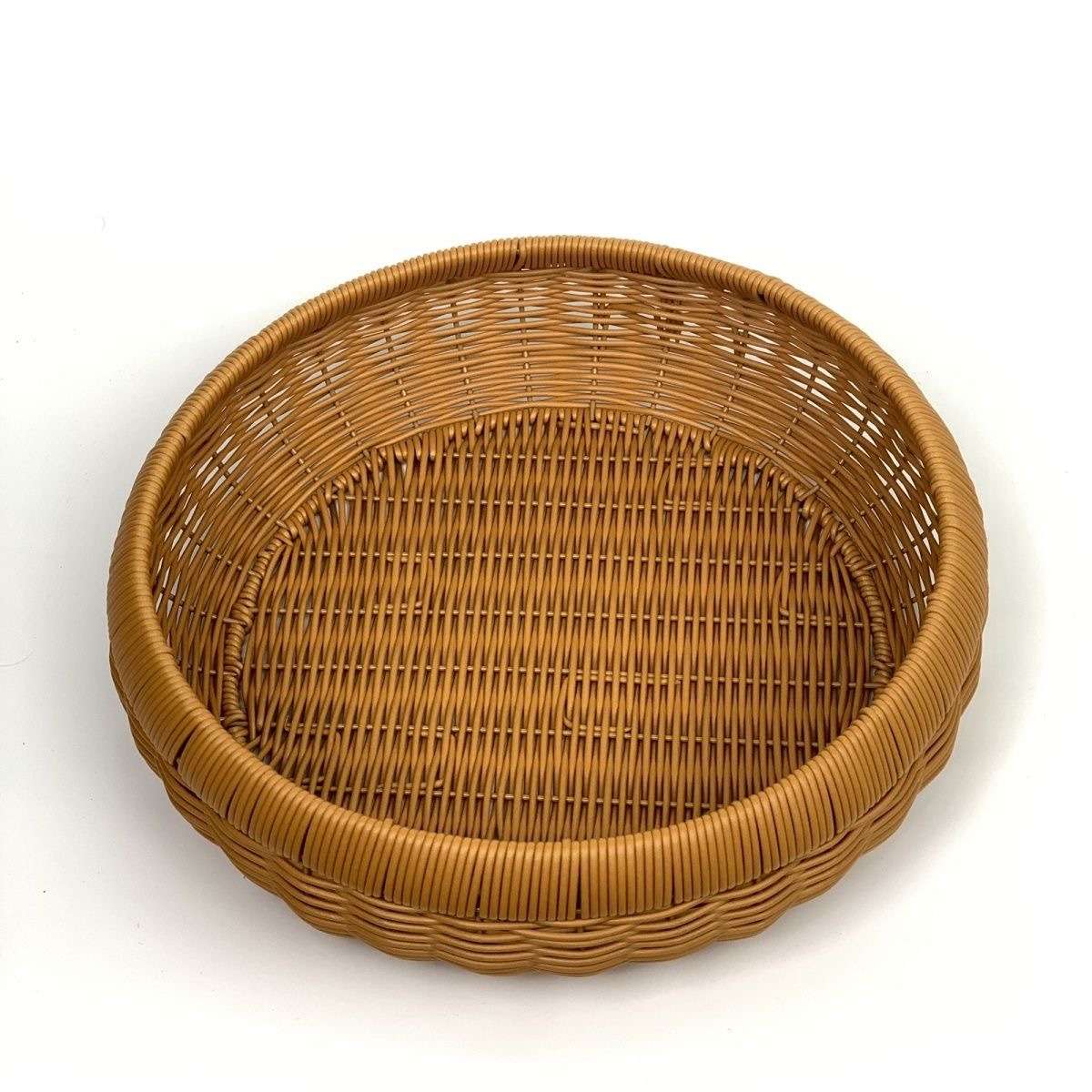 仿藤超大藤编簸箕家用茶色简约馒头圆形收纳拖盘手工编织多功能
