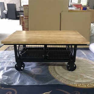 铁艺茶几可移动r茶几客厅带轮实木茶几方形几户型长方形茶 9U欧式