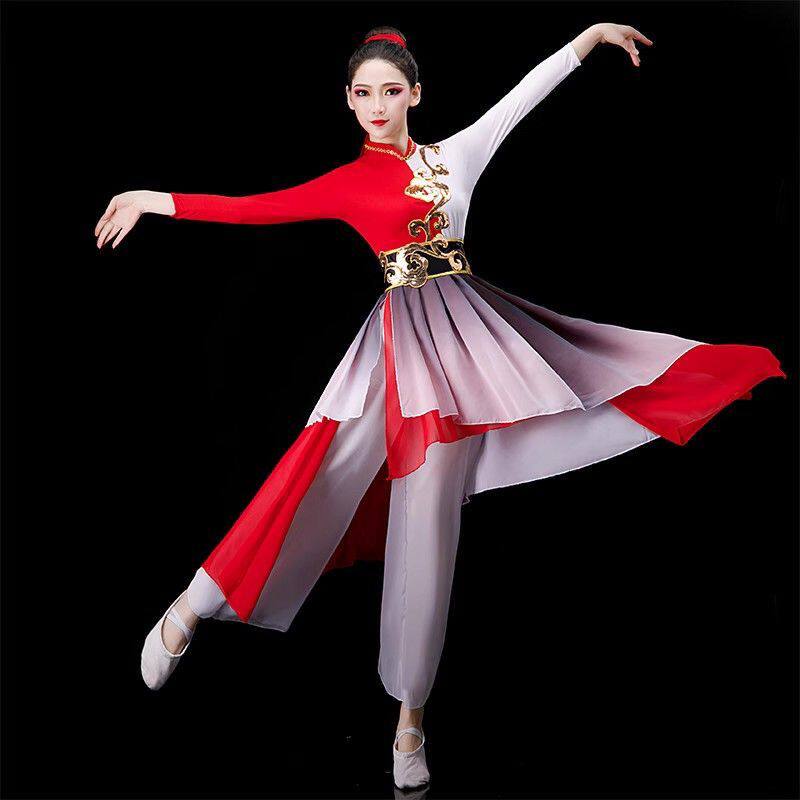 古典舞蹈梅花新款飘逸中国表演演出服扇子舞现代扇子伞舞锣鼓服装