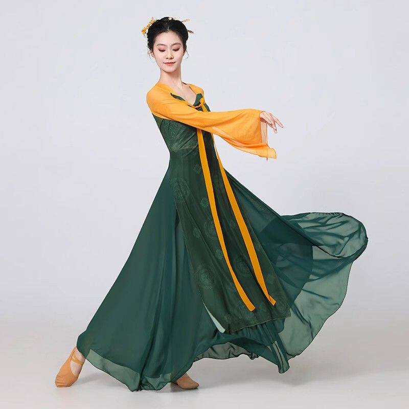 古典舞蹈服女飘逸中国汉唐齐胸表演练功飘带身韵长款演出服纱衣裙