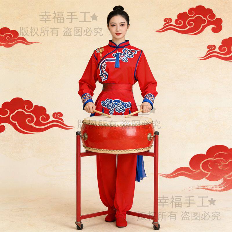 2026春晚同款新款打鼓服装锣鼓腰鼓服装喜庆敲锣打鼓队秧歌演出服