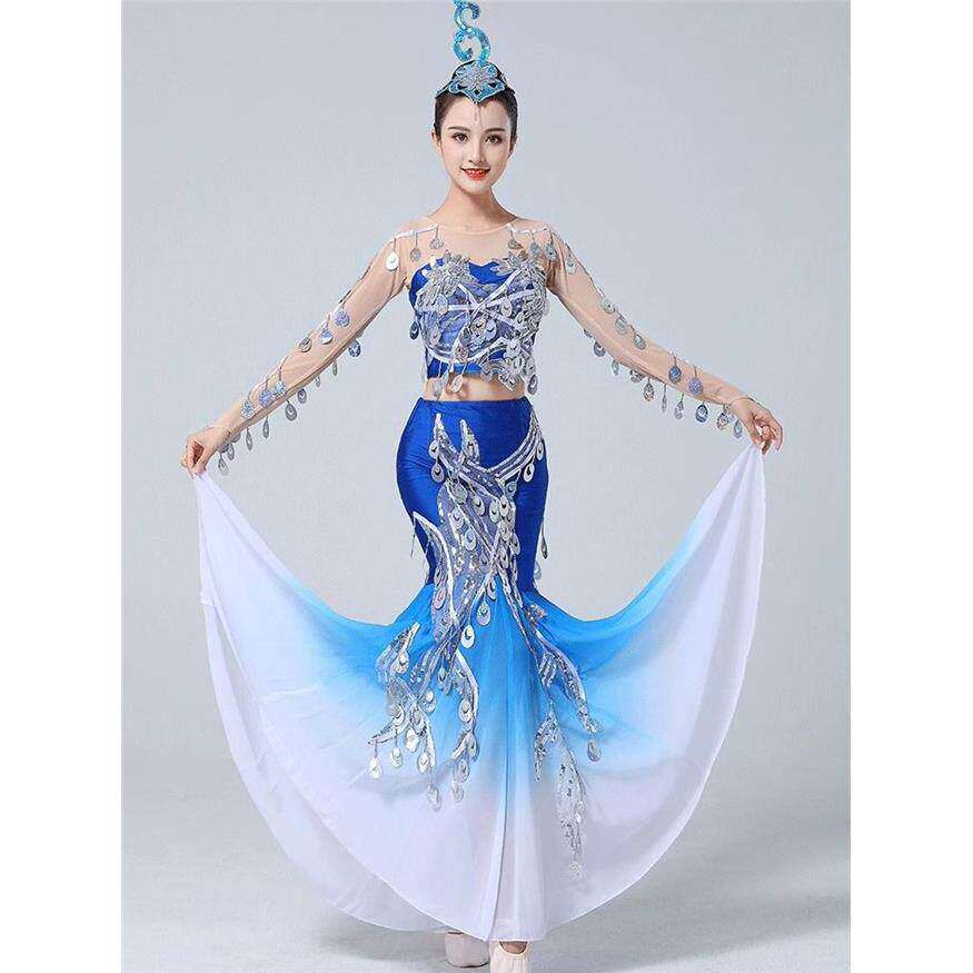 傣族舞蹈服装彩云之南孔雀舞演出服修身包臀鱼尾半身裙练功服艺考