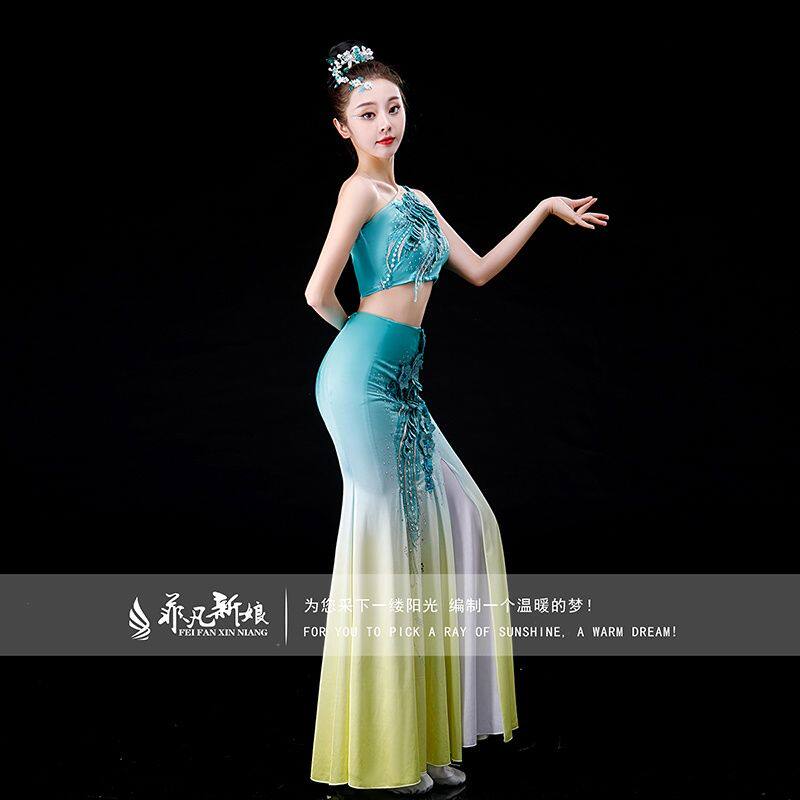 成人傣族舞蹈演出服女鱼尾裙修身傣族服装云南西双版纳裙子表演服
