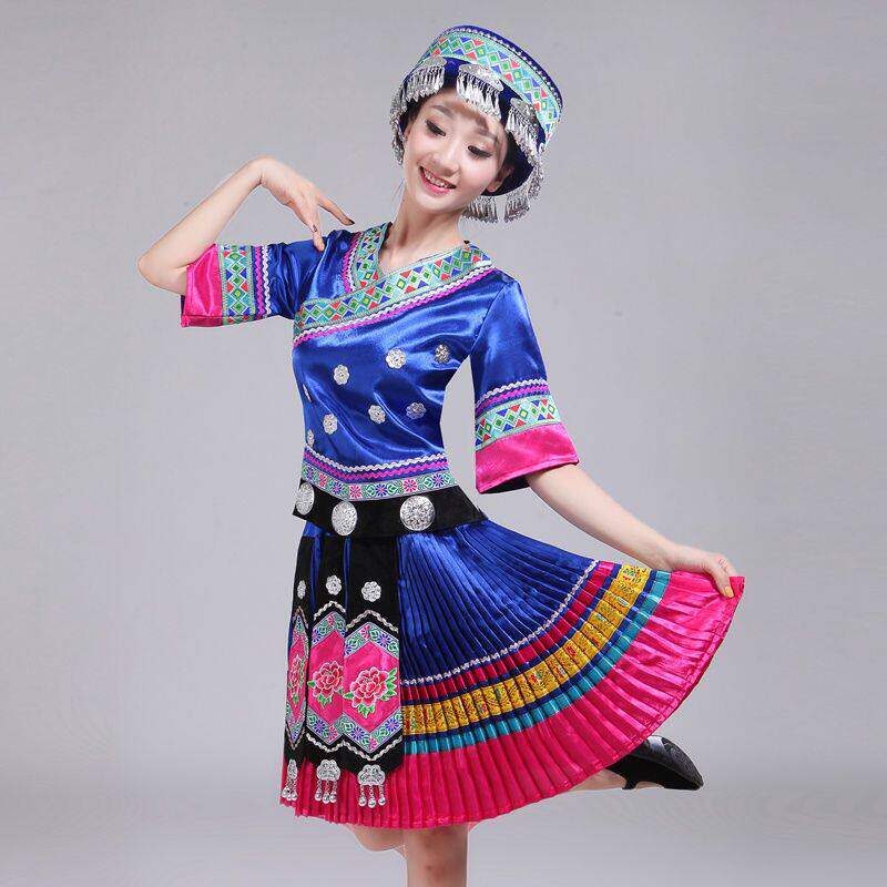 苗族演出服云南少数民族特色表演服装土家族黎族百褶舞蹈裙女成人