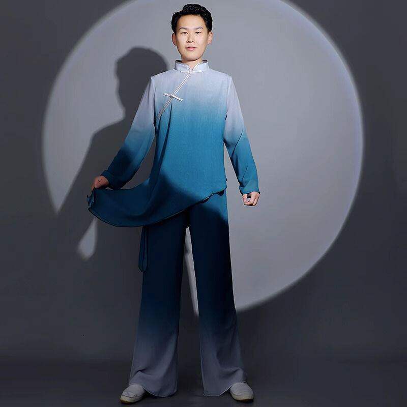 古典舞演出服成人男中国风飘逸武术练功服舞蹈服装秧歌服套装男款