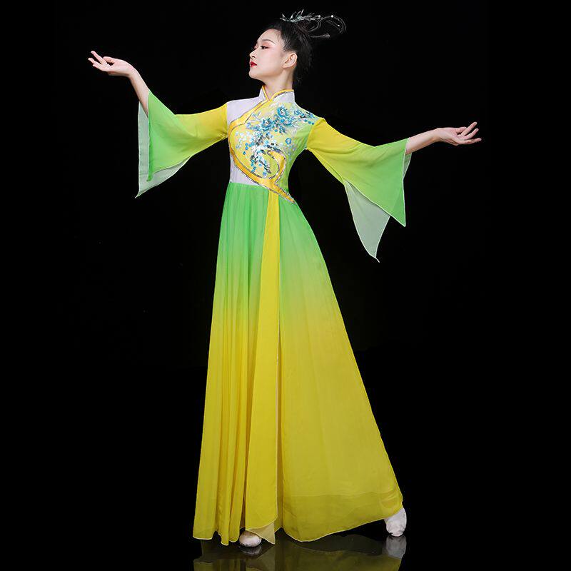 新款古典舞演出服女飘逸中国风仙女伞舞大摆长裙水袖扇子舞蹈服装