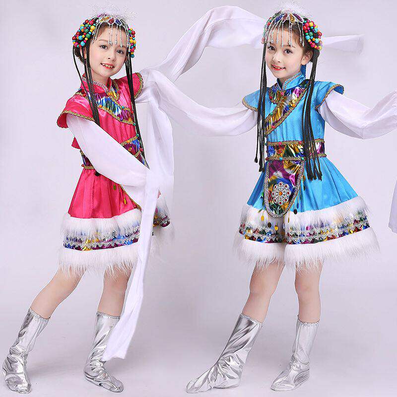 儿童藏族演出服小学生幼儿园表演服水袖舞蹈服装蒙古女童走秀服装
