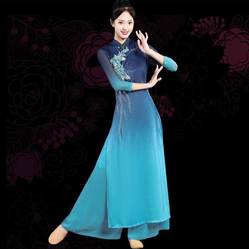 秧歌服演出服中国风新款舞蹈服广场舞飘逸扇子舞古典舞表演服长裙