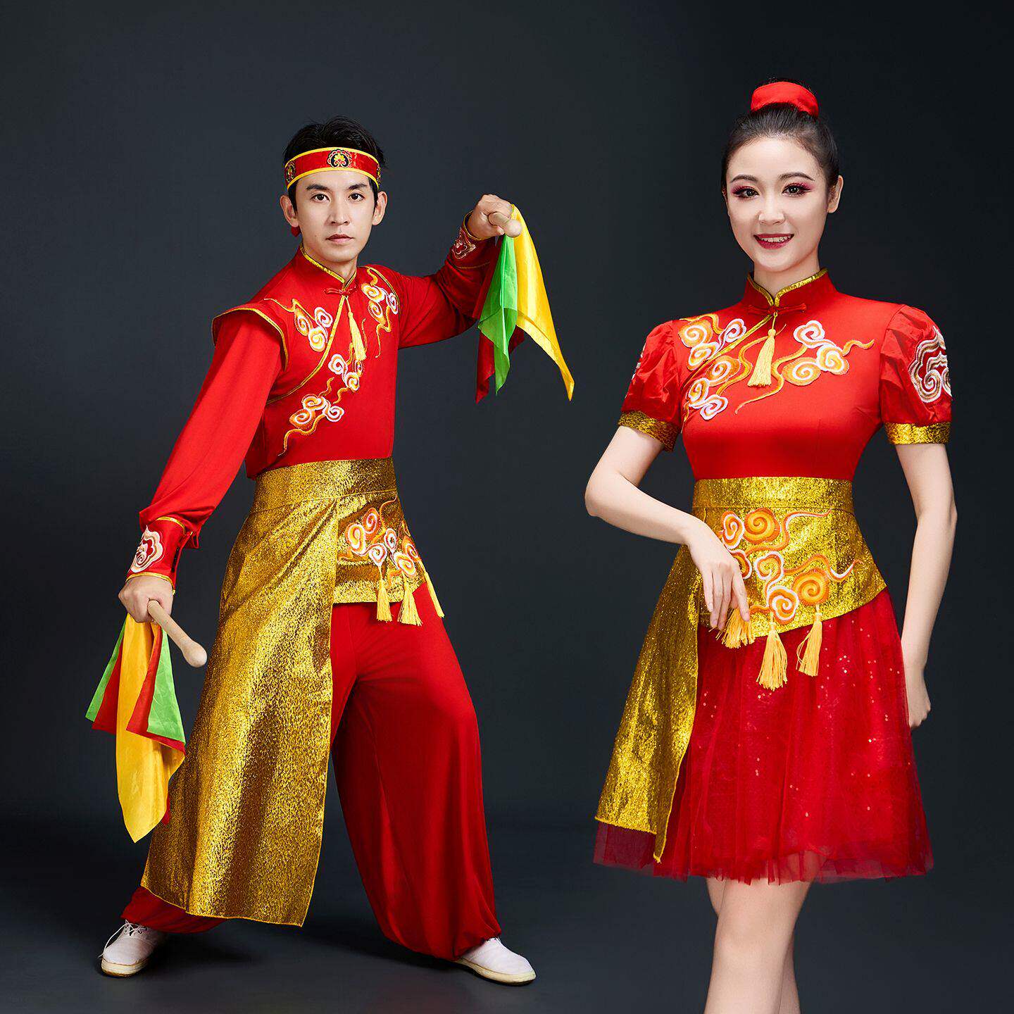 喜庆新款成人男女打鼓中国民族腰鼓演出服广场服装舞蹈秧歌套装