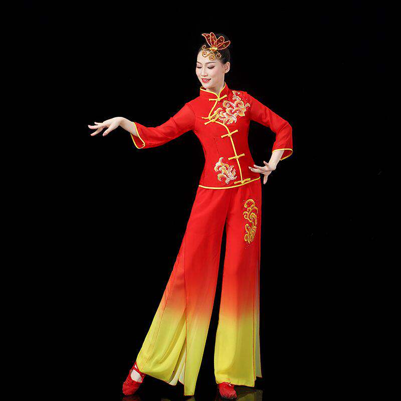 秧歌舞演出服装成人女新款中老年人广场舞腰鼓表演套装扇子舞蹈服