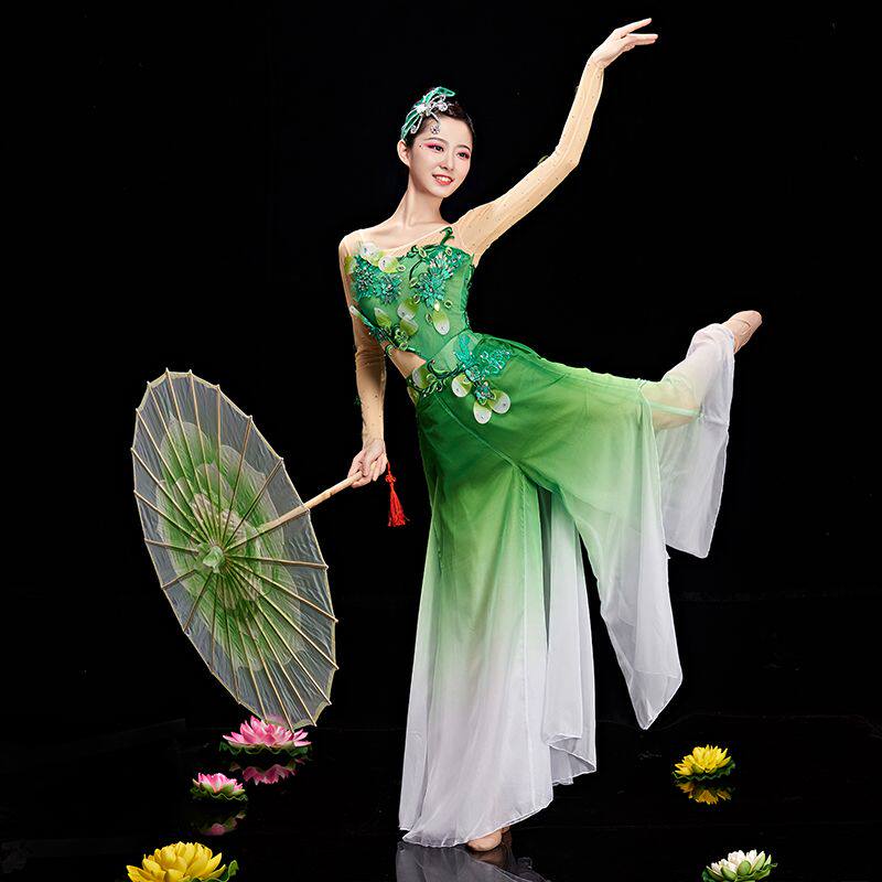 古典舞演出服女飘逸中国风民族现代茉莉花开独舞扇子舞蹈服装套装