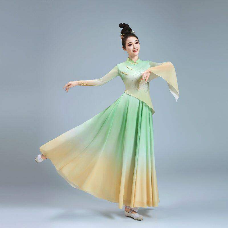 古典舞演出服女飘逸中国风现代长裙民族舞蹈落花伴舞伞扇子舞服装