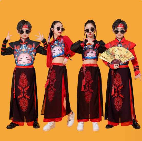 六一国潮风儿童演出服模特走秀炸街爵士舞服装男童女孩潮街舞套装