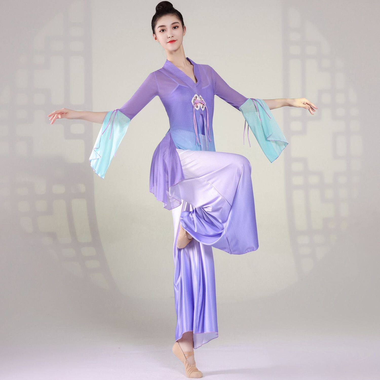 古典舞蹈女飘逸身韵纱衣练功服上衣渐变中国风瑜伽民族表演出套装