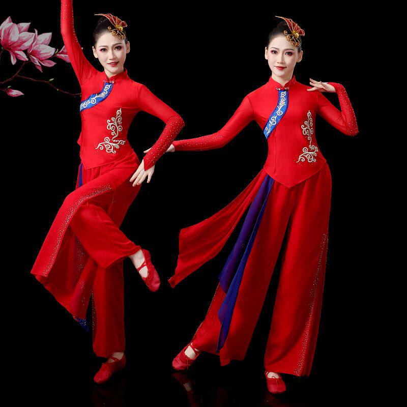 秧歌服演出服女新款中国风红色喜庆打鼓服古典扇子腰鼓广场舞套装