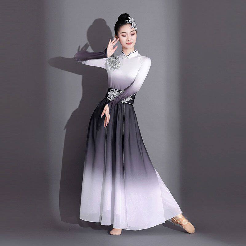 水墨古典舞演出服舞蹈服套装女飘逸中国风独舞仙女扇子现代舞蹈服