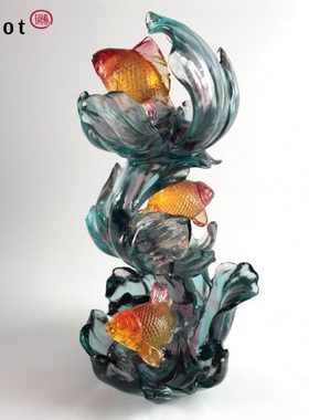 tittot琉园琉璃鱼客厅玄关办公室摆件工艺品花开有余乔迁高升礼品