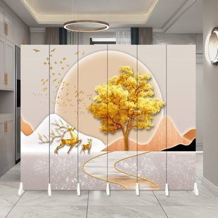 麋鹿屏风隔断客厅装 轻奢新中式 饰画背景墙进门玄关卧室美容办公室