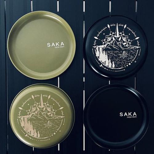 SAKA户外黑化不锈钢盘子餐盘战术风餐具饭碗饭盒野营便携碟子炊具