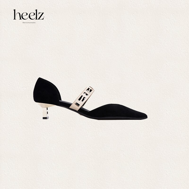 heelz设计师手工鞋履 ｜H小猫跟繁花带羊反绒单鞋 4.5公分