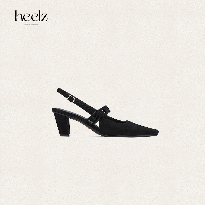 heelz设计师鞋履 | 梯形跟繁花带羊反绒Sling-back 5.8公分