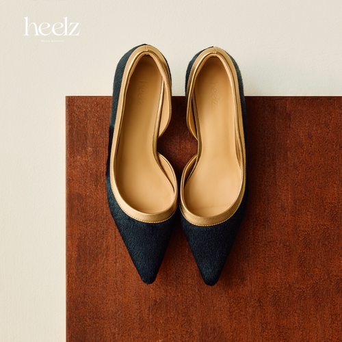 heelz积木跟侧镂空胎牛毛拼色